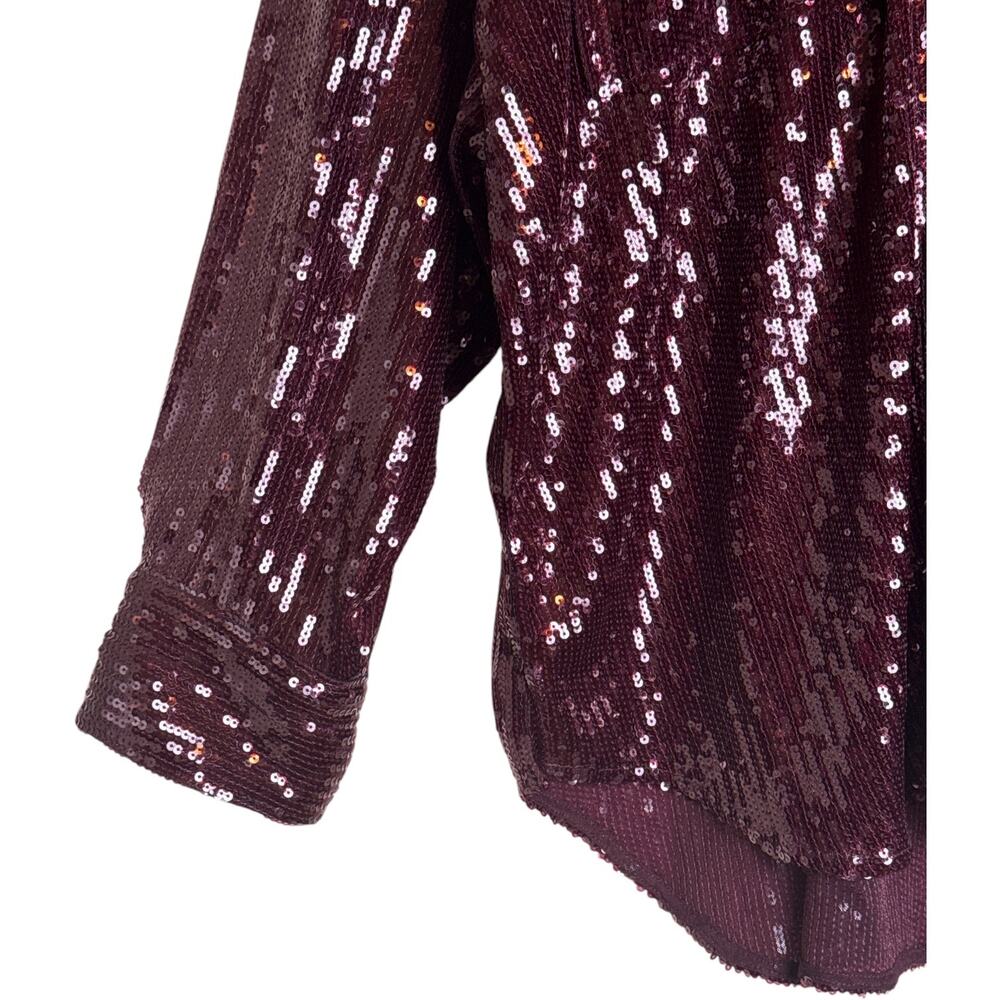 Anthropologie Pilcro Sequin Button Up Shirt Women’s L Burgundy Oversized EUC - Picture 4 of 10